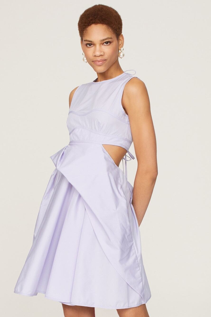 CECILIE BAHNSEN Lilac Purple 100% Cotton Open Back Tie Back Seero Dress Size S